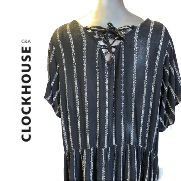 🛍️3/$40 Black Cream Short Sleeve
Stripe Dress Back Lace Up Detail plus size XXL - Picture 4 of 7